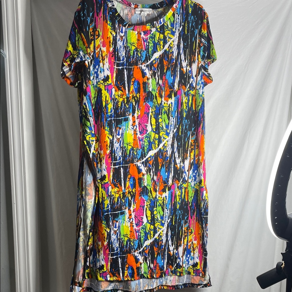 Vibrant Multicolor Abstract Open Side Tunic 3x